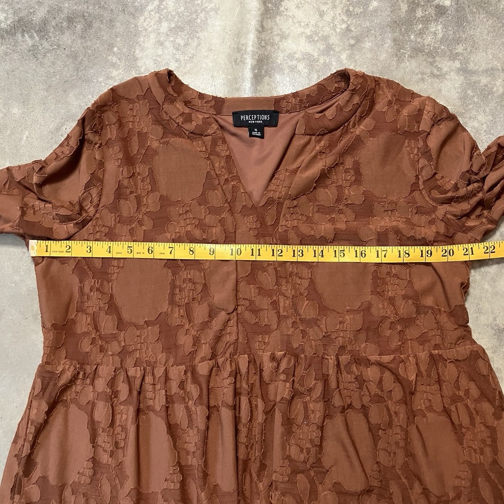 Perceptions Dress Womens Size XL Brown Lace Babydoll Long Sleeve V Neck - Picture 2 of 8